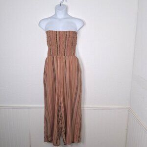 Aerie Multicolor Striped Jumpsuit Sz XL Wide Leg Smocked Linen Blend Beach Boho